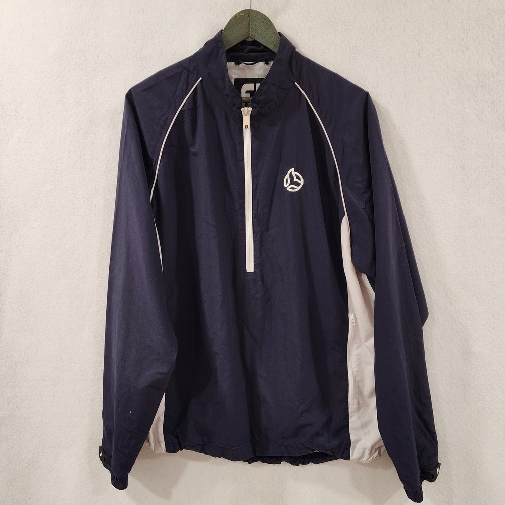 FootJoy Mens Large Navy Blue White 1/4 Zip Golf Windbreaker Jacket Quarter Zip